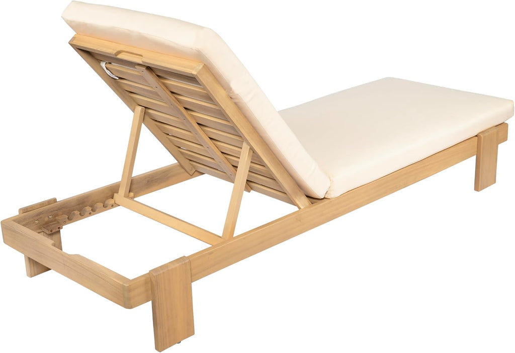 Acacia Wood Chaise Lounge Chair Set of 2, Patio Outdoor Chaise Lounge with Cushions, Adjustable Backrest Single
