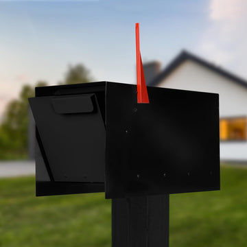 Modern Mailbox Design, Black Powder Coated, Tab Pull Handle, Steel Heavy Duty Curbside Welded Mail Box