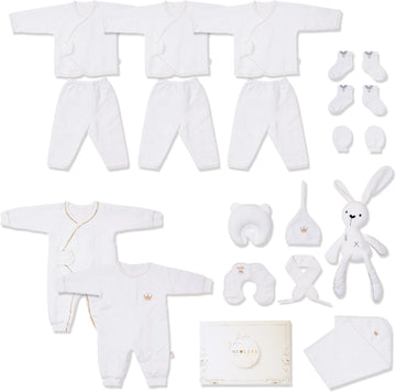 Piece Bunny Winter Organic Cotton Baby Gift Set - Luxury Baby Shower Layette Hamper, Newborn Essentials, Unisex