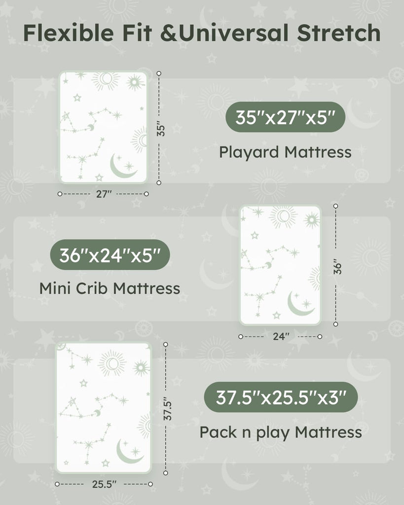 Pack and Play Sheets Fitted 3 Pack, Mini Crib Sheets for Pack N Play Mattress Stretchy Portable Playard Sheets, Soft