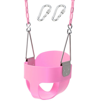 Pink Swing Seat - Heavy Duty High Back Full Bucket Toddler Swing Seat Chain Plastic Coated Baby Swing Outdoor