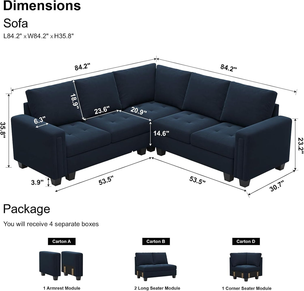 Velvet Modular Sectional Sofa Convertible Sectional Sofa Couch with Reversible Chaise L Shaped 4 Seater Corner Sofa