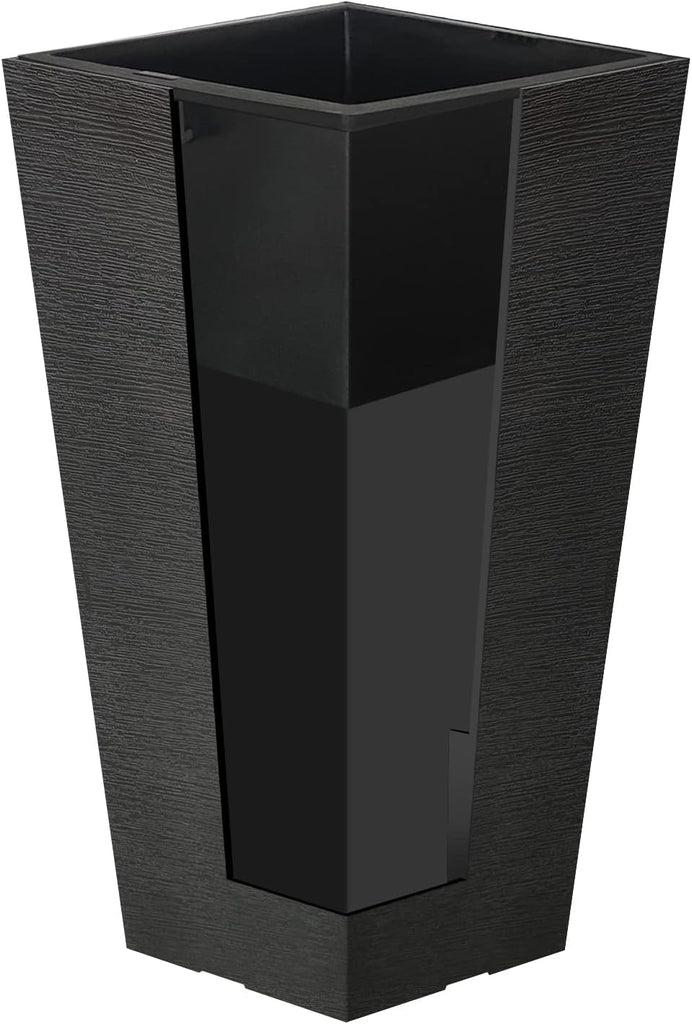 Set of 2 Black Square Planters 22.5" Tall Home & Outdoor | Tapered, Nursery Pot & Outer Cachepot, Indoor Use, Modern