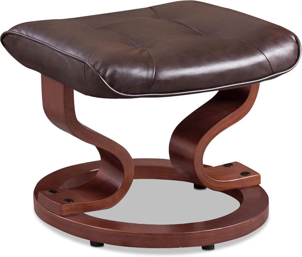 Modern Reclining Swivel Lounge Chair and Ottoman — Brown Faux Leather