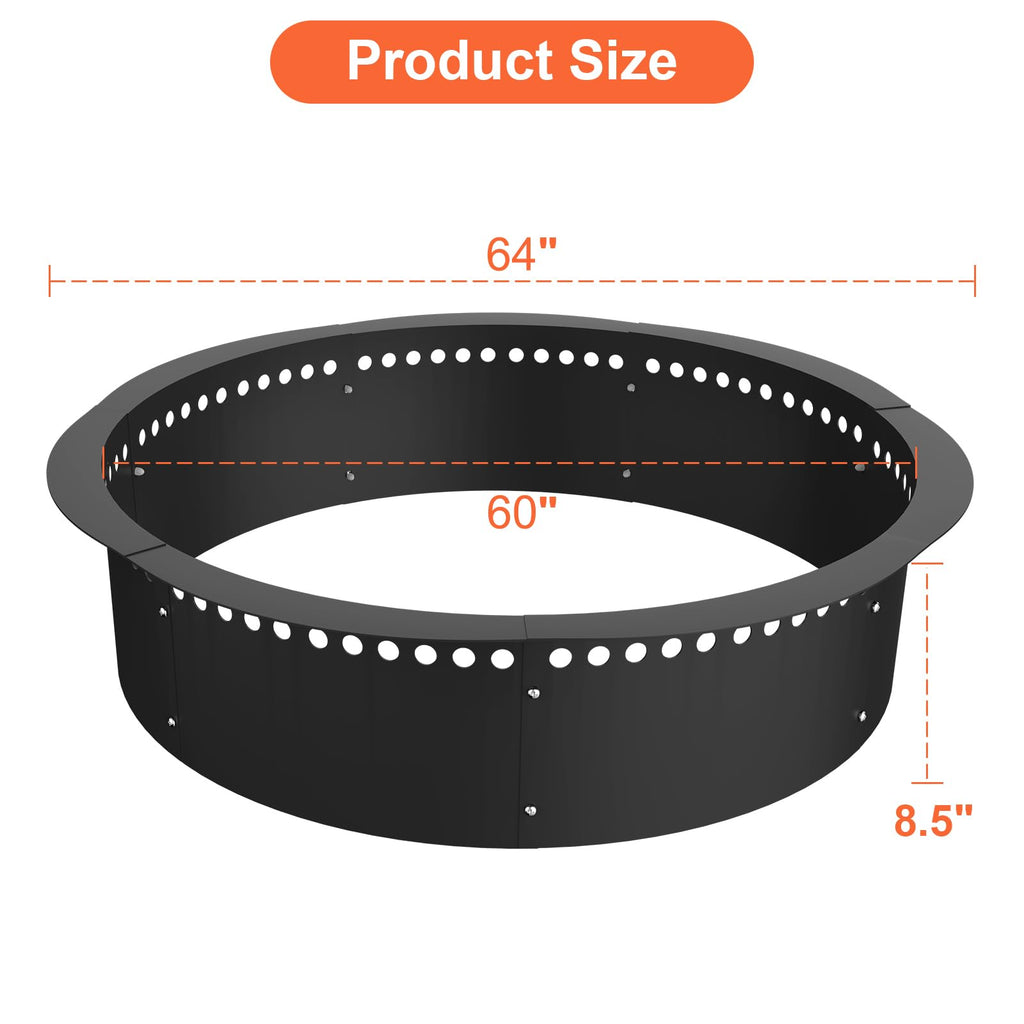 Smokeless Fire Pit Ring, 64-Inch Outer/60-Inch Inner Heavy Duty Large Solid Metal Steel Flower Shape Firepit Rim