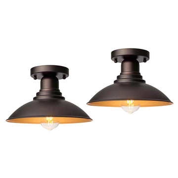 10.5" Outdoor Semi Flush Mount Light 2 Pack, Bronze & Gold Metal Ceiling Fixture Set, Rust-Proof Powder Coated