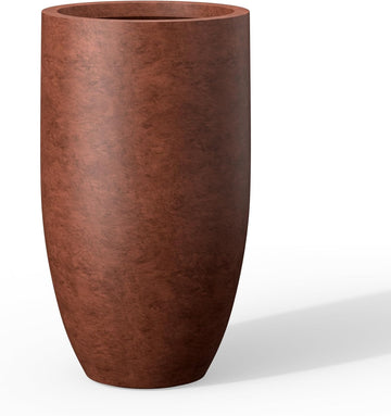 Large Round Tapered Rusty Concrete Planter 24" Tall, Outdoor | Rubber Plug for Indoor, Drainage for Garden