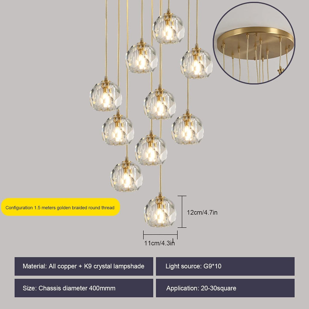 Crystal Chandelier _Light Fixture,All Copper Light Luxury Crystal Lamps Pendant Light,for Bedroom, Hallway, Bar Lighting,10 Heads Dome Plate