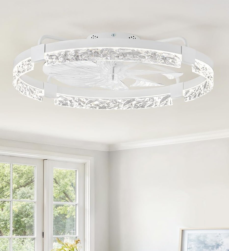 24 Inch Flush Mount Ceiling Fan with Light, Bladeless Low Profile Enclosed Fan Kids Room