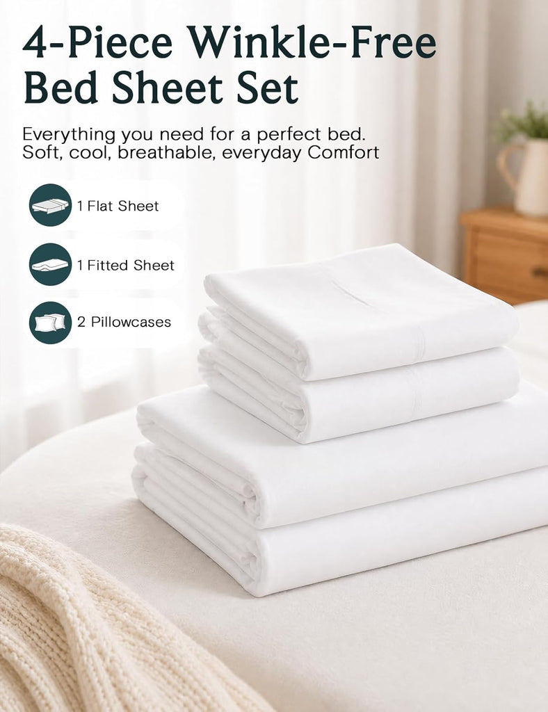 Sheet Set, Bed Sheets 4PC, Deep Pocket Cooling Bed Sheets, Soft Hotel Luxury Bedding for Mattress Wrinkle
