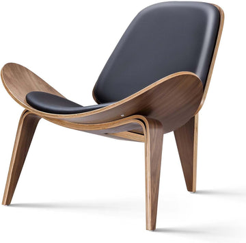 Mid Century Modern Shell Lounge Chair, PU Leather, Tripod Plywood Classic Design Solid Wood Accent Chairs , Reading