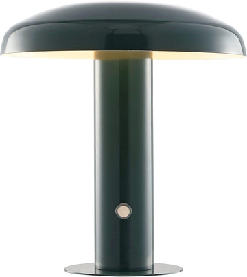11" Forest Green Rechargeable LED Mushroom Table Lamp, Cordless Portable Dimmable Mid-Century Modern