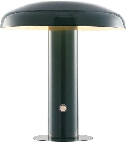 11" Forest Green Rechargeable LED Mushroom Table Lamp, Cordless Portable Dimmable Mid-Century Modern
