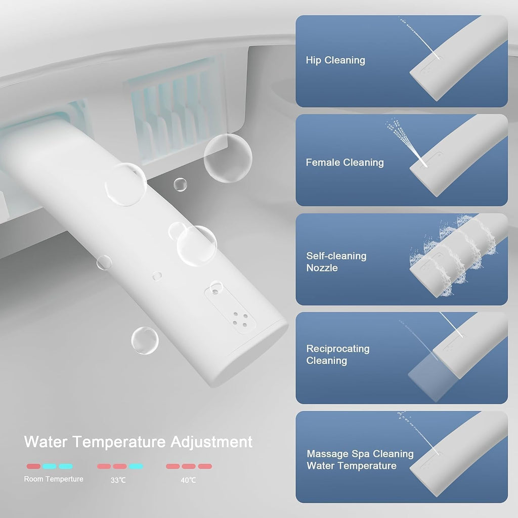 Auto Open/Close Lid Smart Toilet Bidet with Built-in Tank, Auto Flush & Wash, Elongated Heated Seat