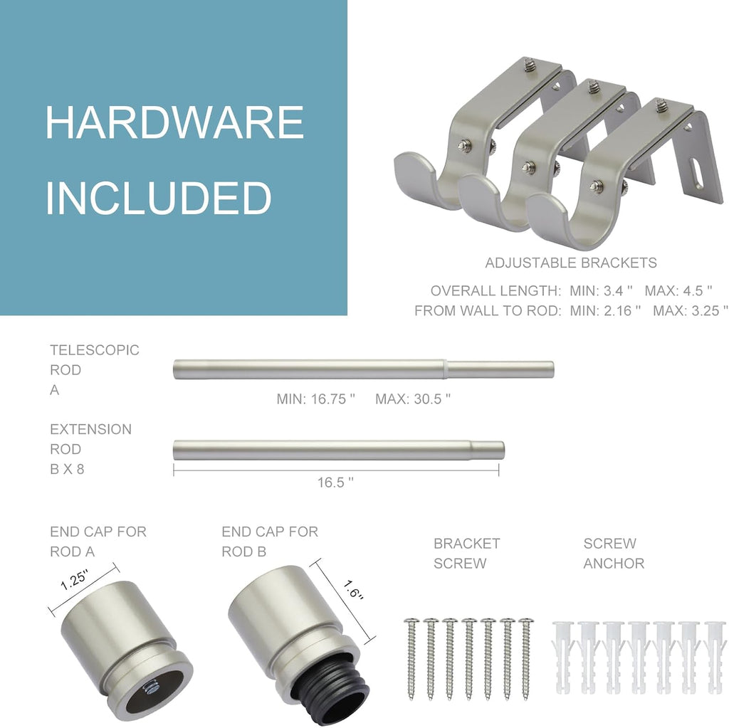 Curtain Rods for Windows 16 to 144 Inches Adjustable Length 1 Inch Diameter Window Curtain Rod with Aluminium End Cap
