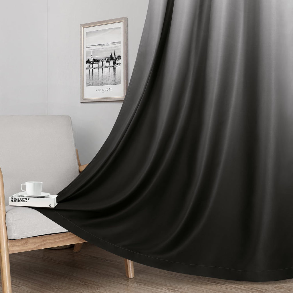 Black 100% Ombre Blackout Curtains, Room Darkening Gradient Light Blocking Thermal Insulated