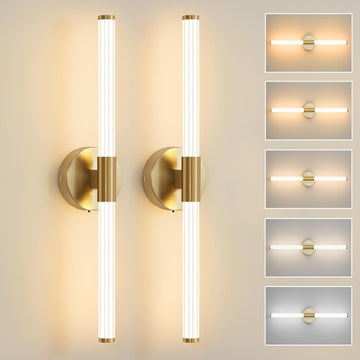 Gold Wall Sconces Set of Two Hardwired LED Vanity Light 23" | Dimmable 5CCT LED Bathroom Light Fixtures, 360° Full