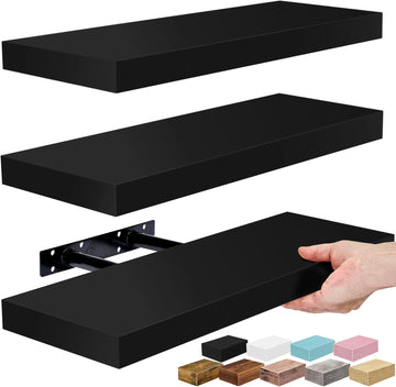 Floating Shelves for Wall - 16 Inch Floating Shelf & Wall Decor - Mounted Bathroom Shelves with Invisible Brackets
