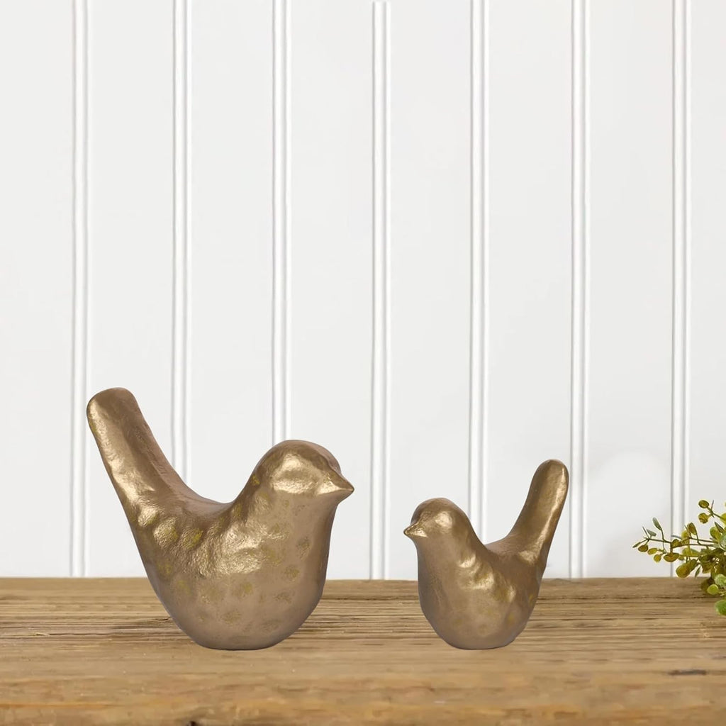 Elegant Cast Iron Bird Statue with Vintage Brass Coating - Gold Bird Figurine Desk, Living Room, Bedroom, Office