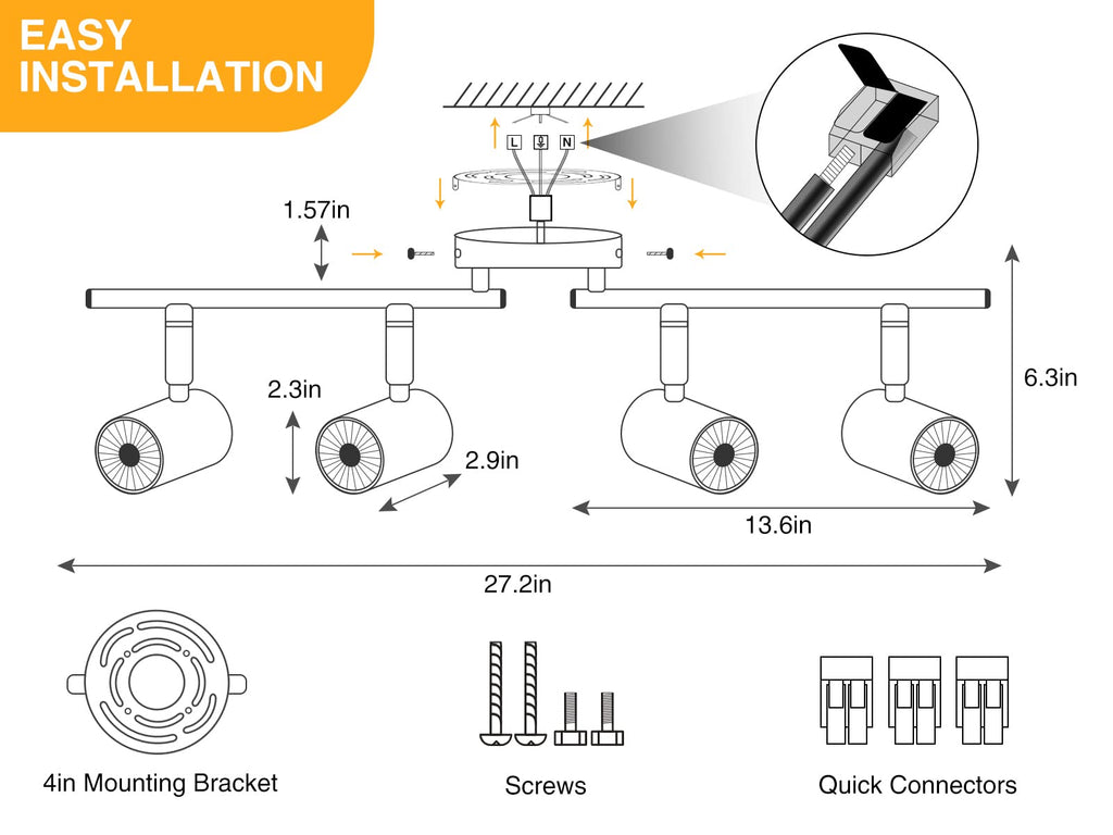 4 Light LED Track Lighting Fixtures Ceiling, White