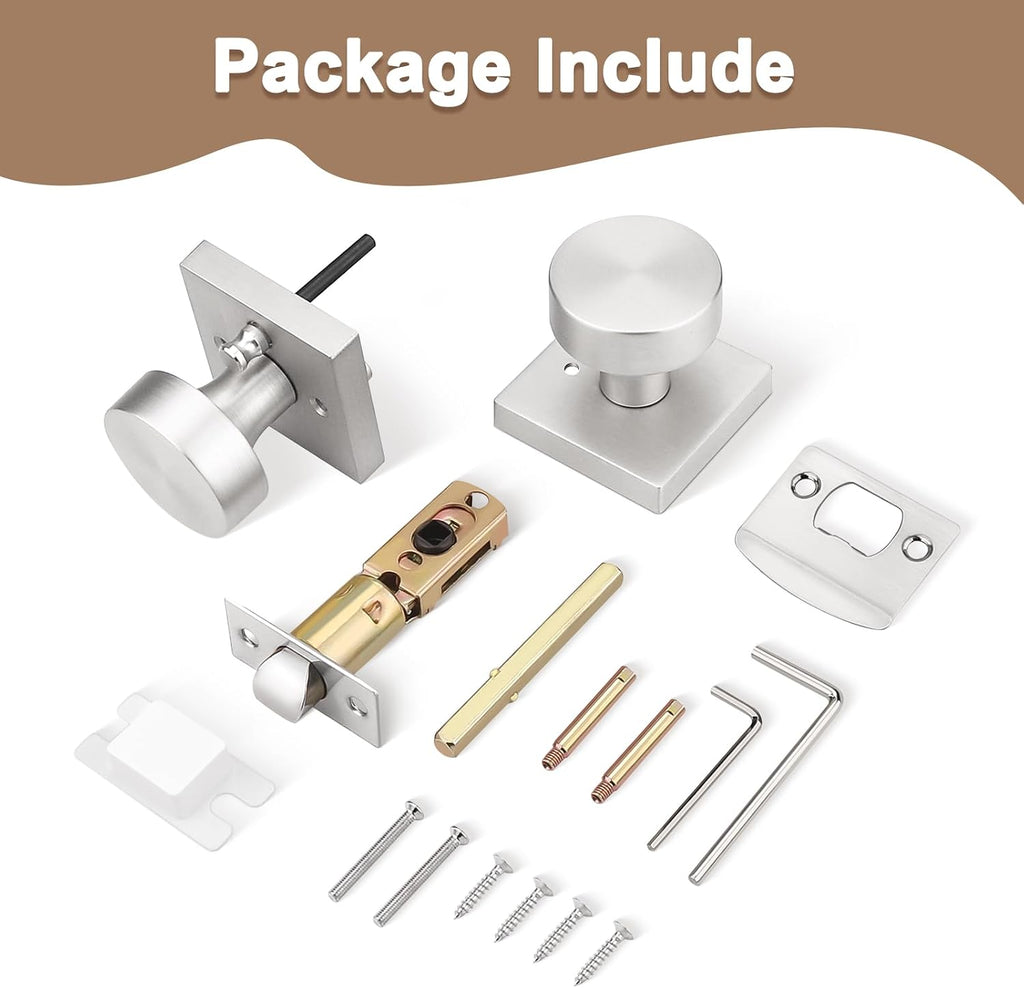 Privacy Door Knobs on Square Rose, Interior Door Locks , Brushed Nickel Turn Lock Door Handles, Keyless Interior Door
