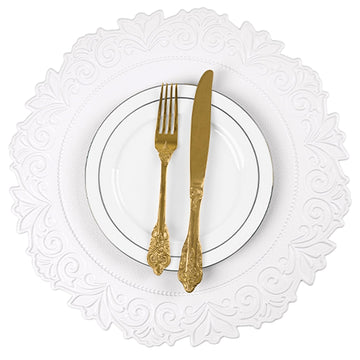 Round Faux Leather Placemats Set of 4, Dining Table Mats, White