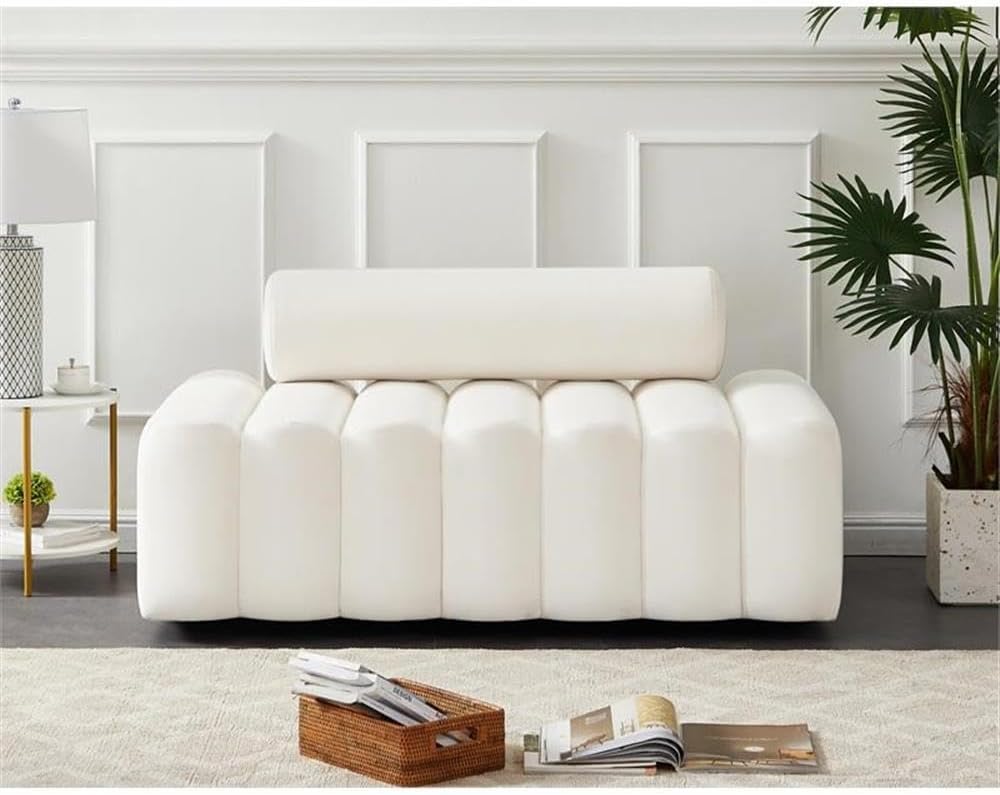 647Cream-L Melody Collection Modern | Contemporary Velvet Upholstered Loveseat with Deep Channel Tufting