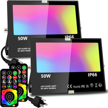 Led Flood Light 500W Equivalent, RGBW Led Outdoor Lights Colored Floodlight | Remote Control, 50W,5000ML 2700K,120