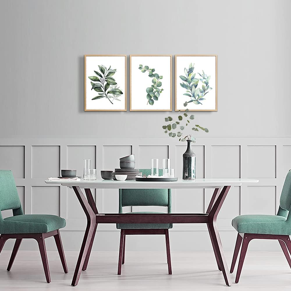 Framed Canvas Wall Art Wall Decor Green Leaves Plants Watercolor Painting Office Wall Pictures Kitchen Wall