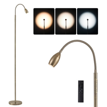 72" Reading Floor Lamp, Gooseneck LED Lamp with Zoomable Spotlight, Brass