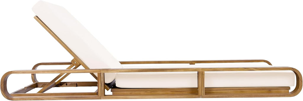 Teak Finish Acacia Wood Chaise Lounge - 1 Pcs Frame + 1 Pcs 4" 2-Fold Cream Water-Resistant Cushion, 400lbs Capacity