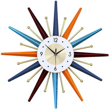 Large Wall Clock 22 Inch Modern Wall Clock Starburst Mid-Century Modern Decor Non-Ticking Battery Operated Colorful