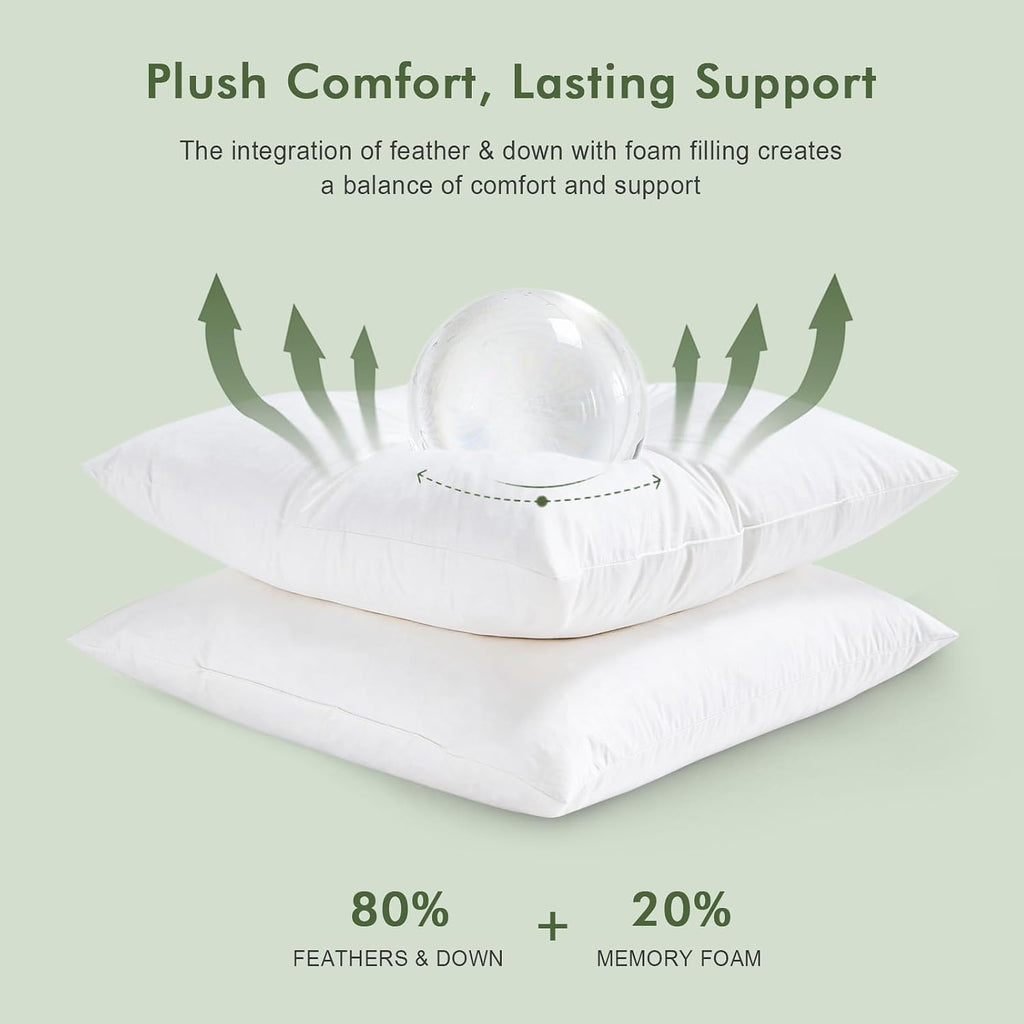 Ogranic Feather Down Lumbar Pillow Insert 12x20, White - Set of 4