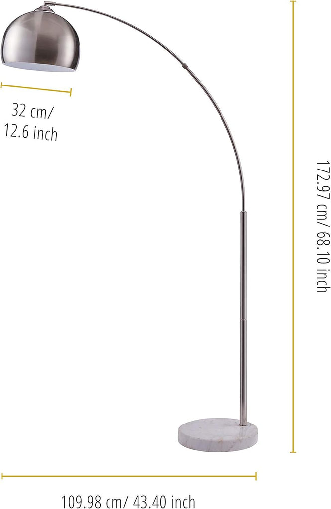 Arquer 68.1" Arc Floor Lamps, Home Offices, Dining Rooms, Bedrooms with Faux White Marble Base and Nickel Bell Shade