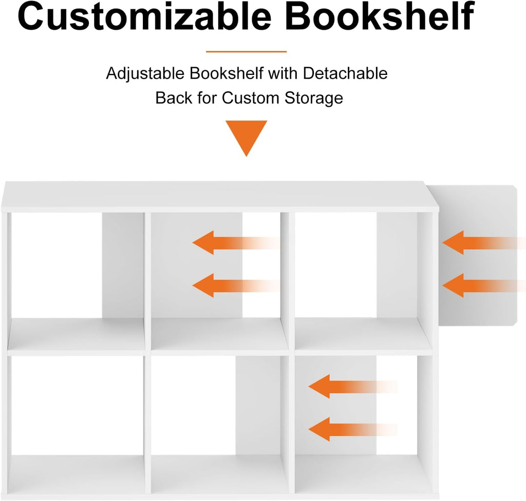 6 Cube Storage Organizer - Open Cube Bookshelf with 3 Removable Back Panels, Display Storage Bookcase, Entrance Hall
