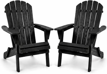 Adirondack Chairs Set of 2, Outdoor Folding Wood Adirondack Chairs with Pre-Assembled Backrest, Wood Patio Chair for