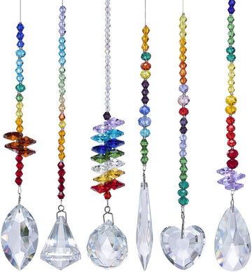 6 Pcs Colorful Crystal Prism Pendants Chandelier Window Suncatcher Decor - Colorful Crystal Octagon Chakra Prism