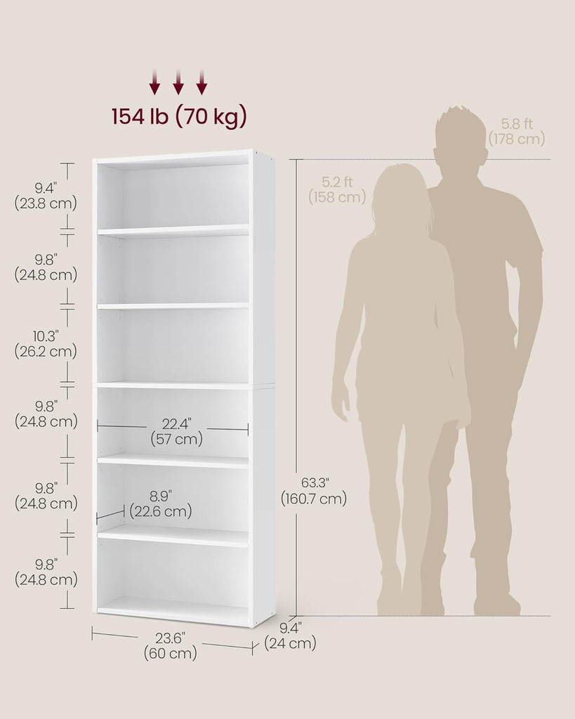 Bookshelf, 6-Tier Bookcase, Book Shelf, Open Storage Shelf, 9.4 x 23.6 x 63.3 Inches, Dinning Room