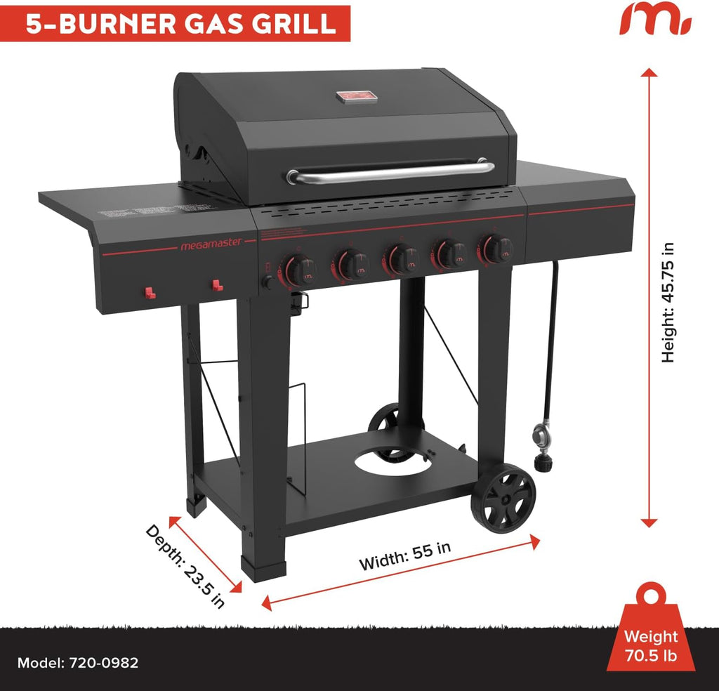 5-Burner Propane Gas Grill with Side Tables and Accessory Hooks, 50,000 BTU, 656 Sq. In. Cooking Area, Outdoor BBQ Grill with Wheels for Patio and Backyard