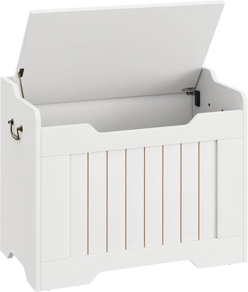 Storage Bench, 24.8" Storage Chest with Lid, Farmhouse Blanket Chest with Safety Hinge,Storage Trunk , White
