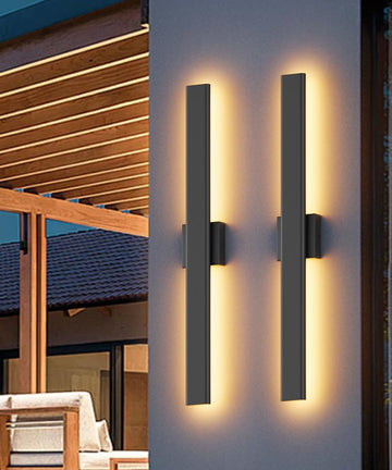 2 Packs LED Outdoor Wall Lights, 3000K 4000K 6000K, 23.6in Modern Black Outdoor Porch & Patio Wall Sconce, Linear