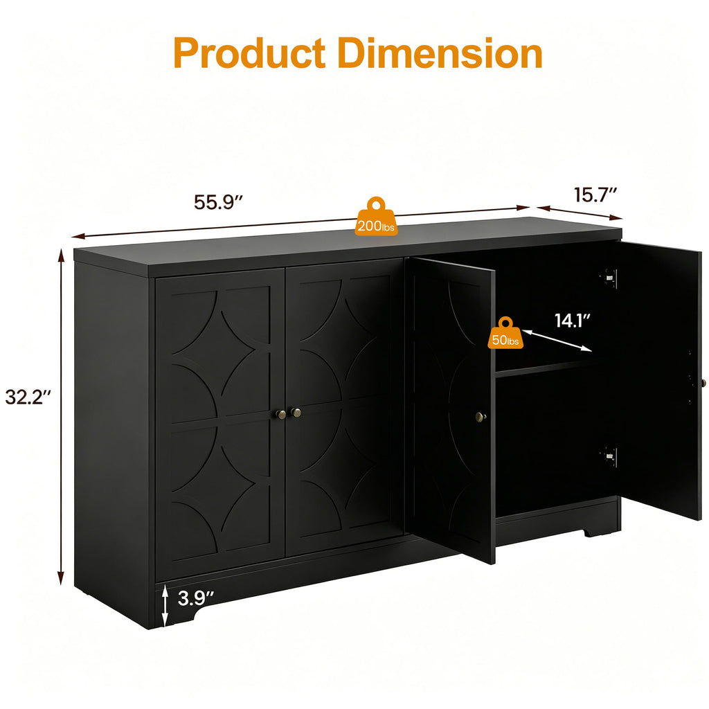 Sideboard Buffet Cabinet with Storage, Kitchen Coffee Bar, Black