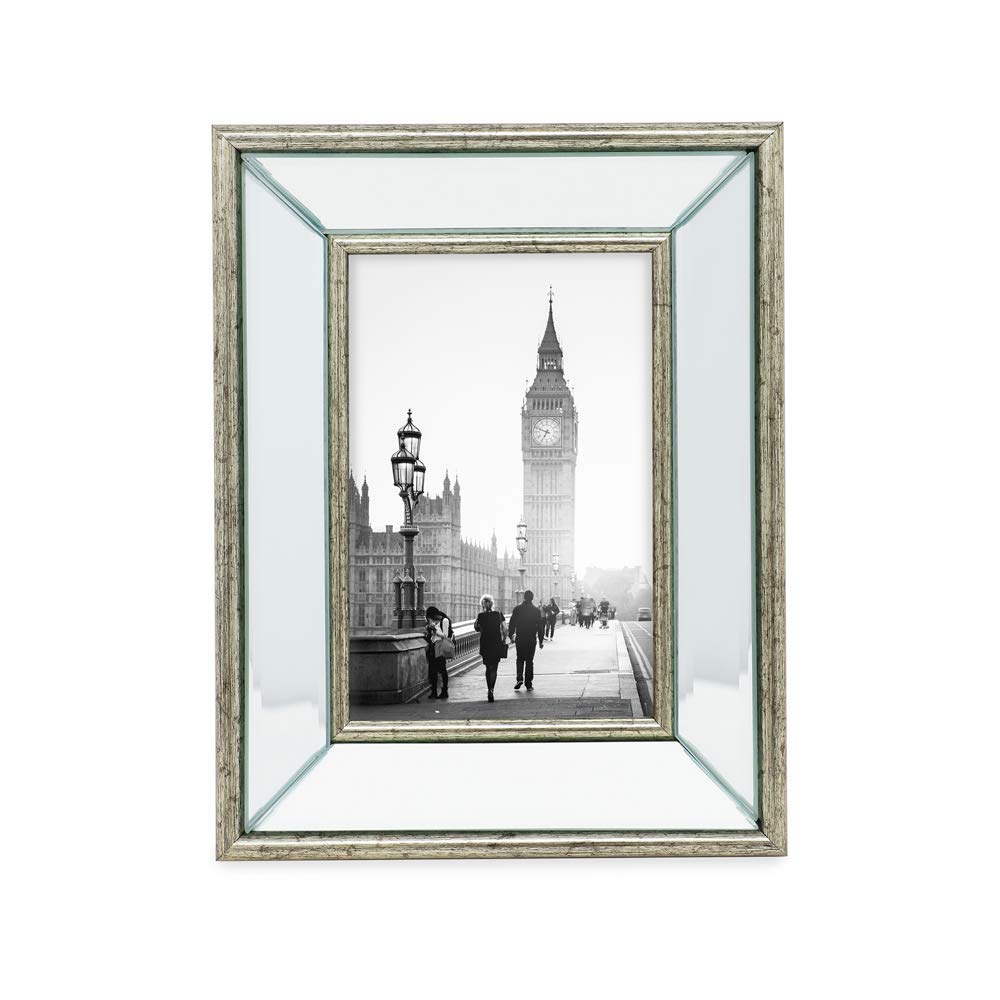 Jacobs 4x6 Silver Beveled Mirror Picture Frame - Classic Mirrored Frame with Deep Slanted Angle Made for Wall Décor