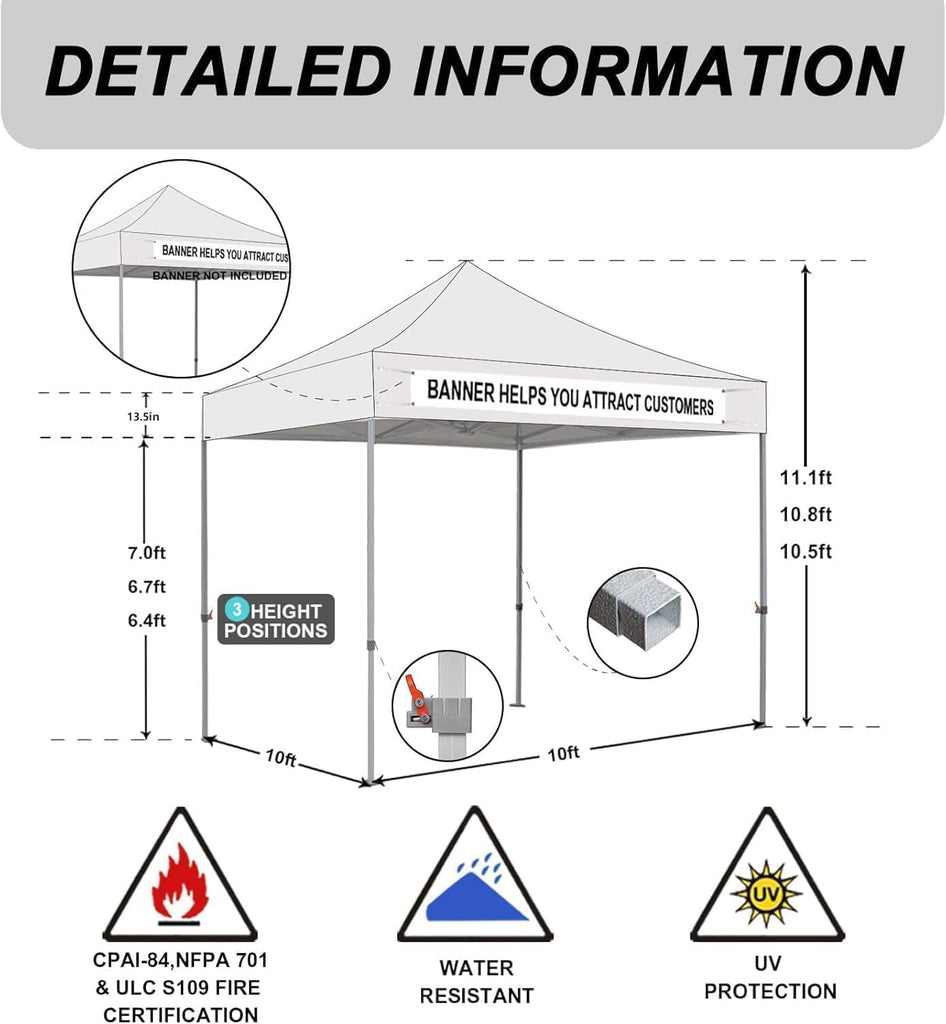 USA 10x10ft Pop Up Canopy,Commercial Instant Tent Events,Patented No-Tip Rolling Storage Bag with 4 Sandbags,UV & Water