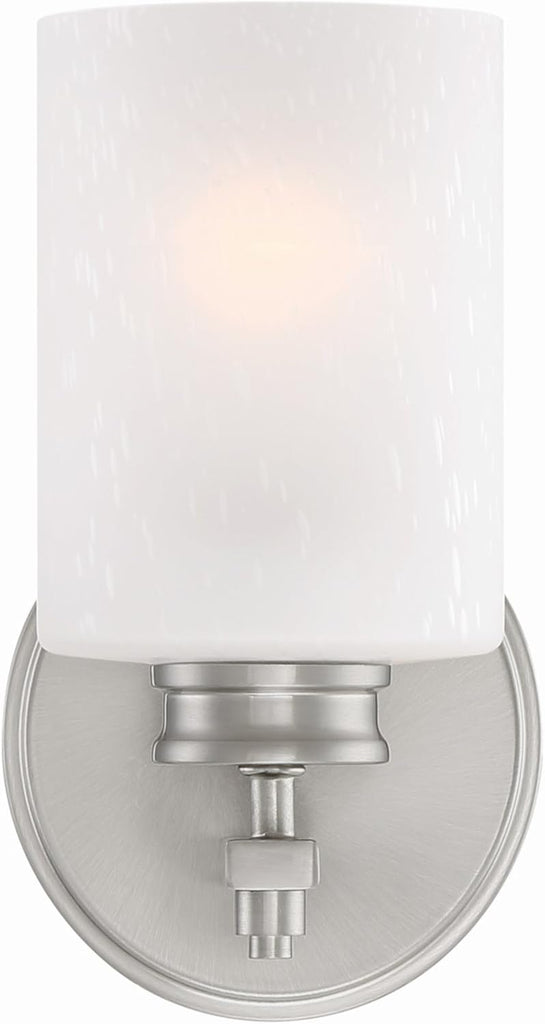 Phoebe 8" Modern Industrial Wall Sconce Vanity | Elegant Frosted Seeded Glass Cylinder Shade, Sleek Brushed Nickel