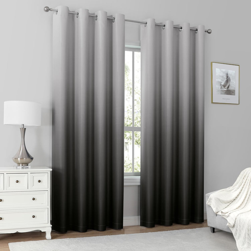Black 100% Ombre Blackout Curtains, Room Darkening Gradient Light Blocking Thermal Insulated