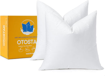 Down and Feather Throw Pillow Inserts, 22 x 22 Soft Fluffy Square Pillow Inserts with 100% Cotton Cover - Set of 2
