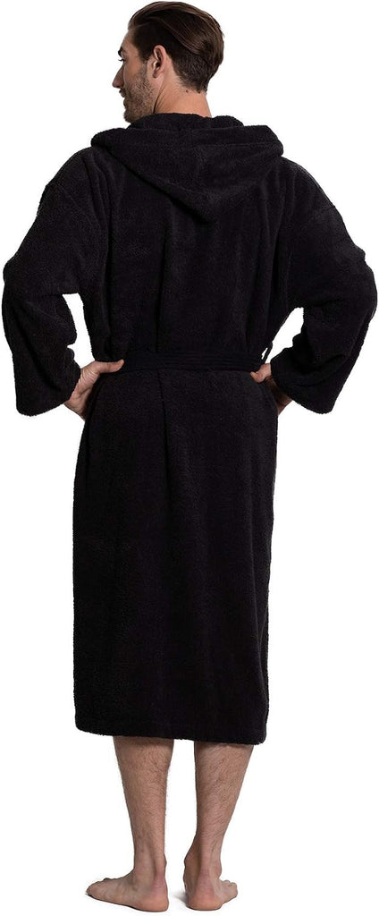 Men's Turkish Terry Cloth Robe, Thick Hooded Bathrobe