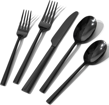 Black Silverware Set, 40-Piece Forged Flatware Set Cutlery Set Premium Stainless Steel, Service for 8