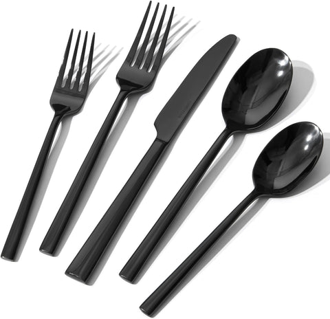 Black Silverware Set, 40-Piece Forged Flatware Set Cutlery Set Premium Stainless Steel, Service for 8